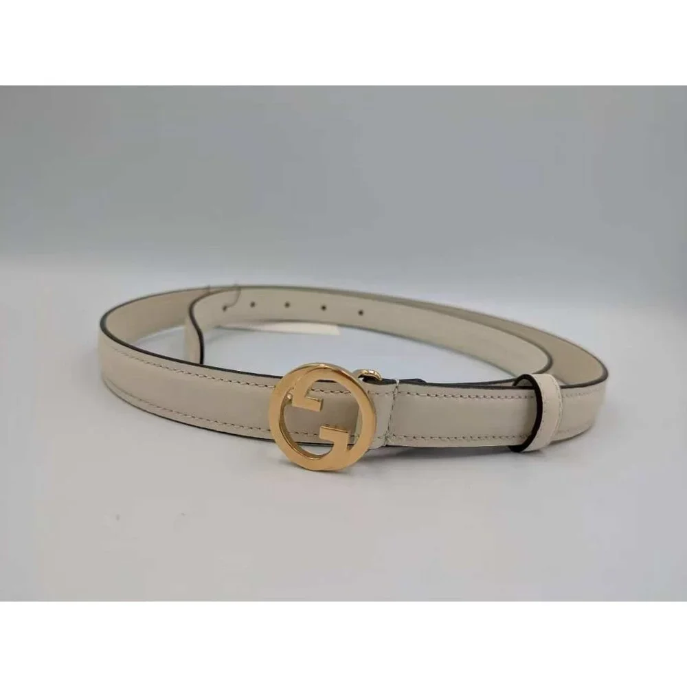 Gucci Women’s Blondie Ciny Interlocking Buckle Calfskin Belt Mystic White 100cm